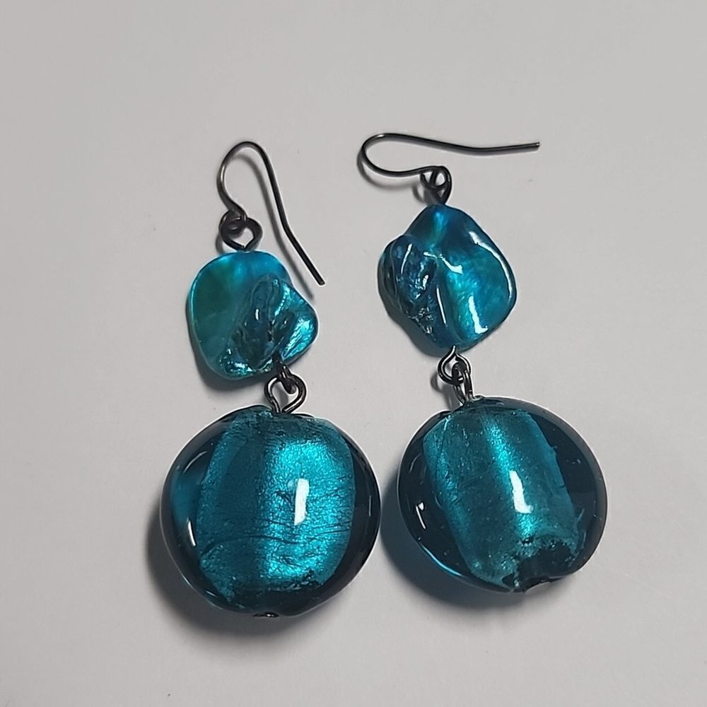 Glass Beaded Dangle Earrings in Blue